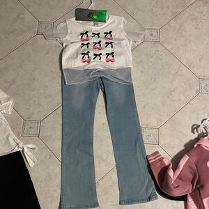 Kids Matching Set with Cherry Design - White and Blue